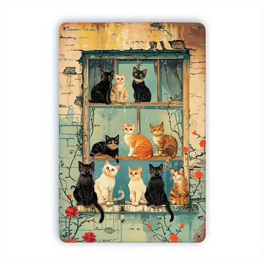 Vintage Collectible Signs - Vintage Cats Window Metal Sign Iron