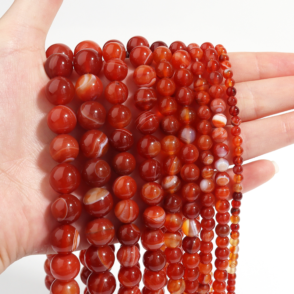 1 Strand Red Striped Agate Nat - Vintage Collectibles For Sale recension och pris